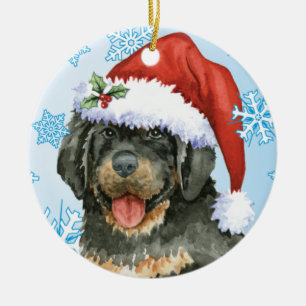 Happy Howlidays Tibetan Mastiff Ceramic Ornament