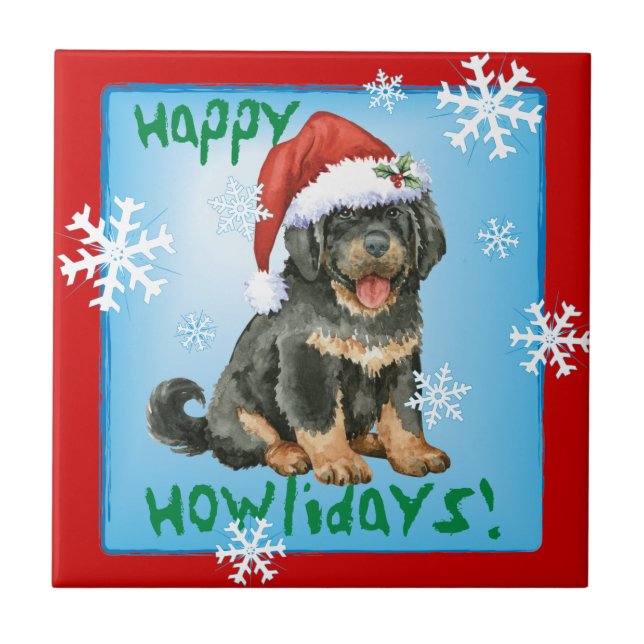 Happy Howlidays Tibetan Mastiff Tile (Front)