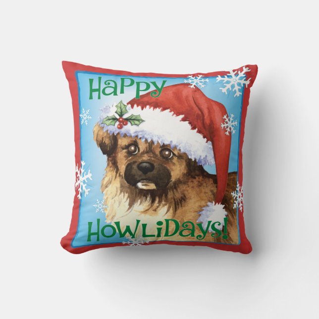 Happy Howlidays Tibetan Spaniel Throw Pillow (Front)