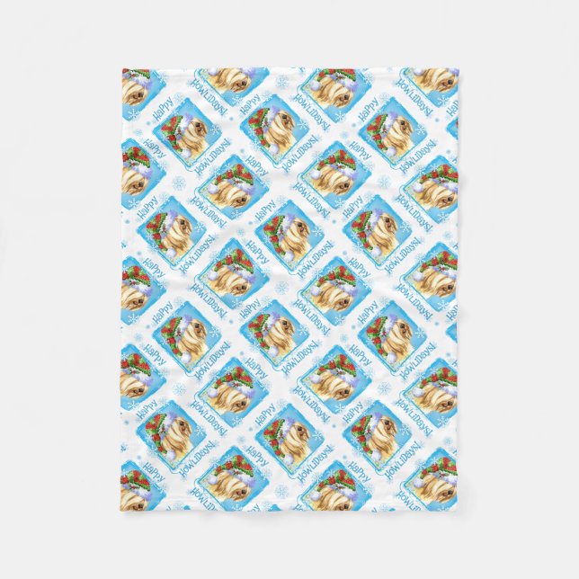 Happy Howlidays Tibetan Terrier Fleece Blanket (Front)