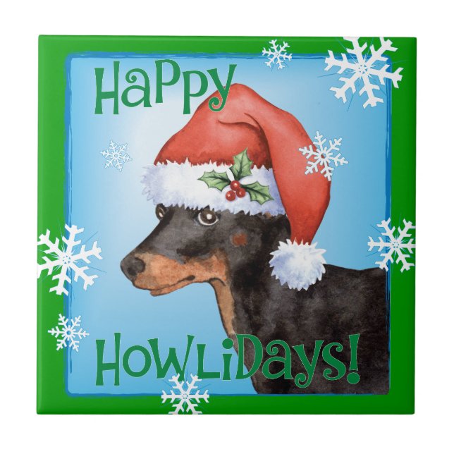 Happy Howlidays Toy Manchester Terrier Tile (Front)