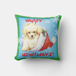 Happy Howlidays Toy Poodle Throw Pillow