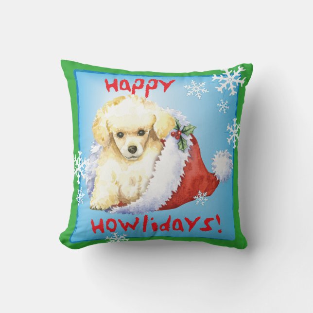 Happy Howlidays Toy Poodle Throw Pillow (Front)