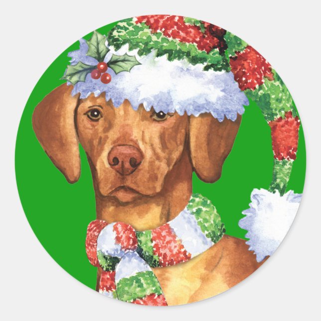 Happy Howlidays Vizsla Classic Round Sticker (Front)