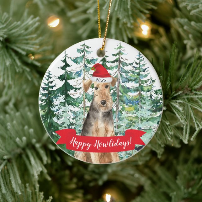 Happy Howlidays Welsh Terrier Dog Christmas Orname Ceramic Ornament (Tree)