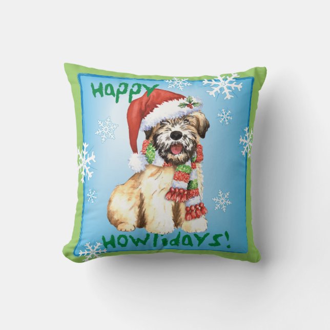Happy Howlidays Wheaten Throw Pillow (Front)