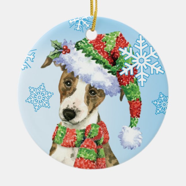 Happy Howlidays Whippet Ceramic Ornament (Front)