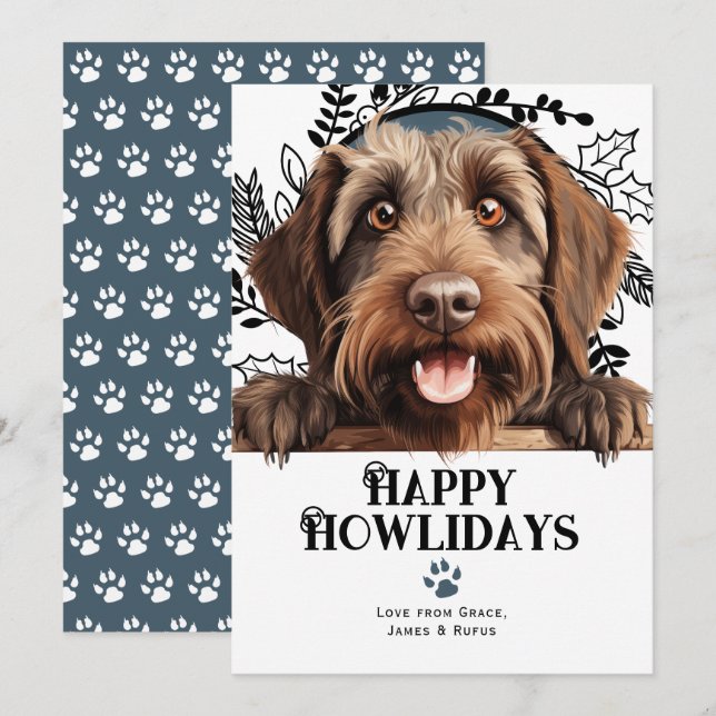 Happy Howlidays Wirehaired Pointing Griffon Dog Holiday Card (Front/Back)