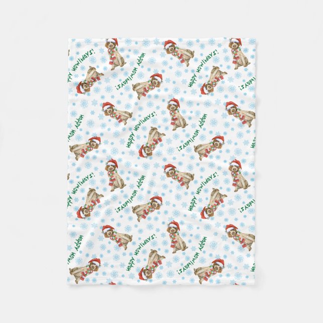 Happy Howlidays Wirehaired Pointing Griffon Fleece Blanket (Front)