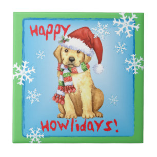 Happy Howlidays Yellow Lab Tile