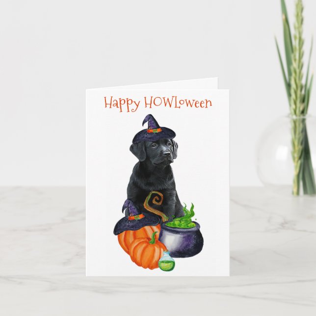 Happy HOWLoween Cute Black Labrador Puppy Dog Holiday Card (Front)