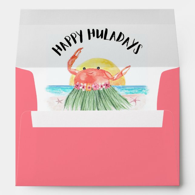 Happy Huladays Crab Hawaiian Tropical Christmas Envelope (Back (Bottom))