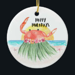 Happy Huladays Crab Tropical Beach Christmas Ceramic Ornament<br><div class="desc">Add some tropical charm to your Christmas with this 'Happy Huladays' ornament featuring a cute crab hula dancing in the sun by the sea. This eye-catching ornament captures the whimsical spirit of the holiday season and a fun beach vacation vibe all in one. Personalize it to make it extra special...</div>