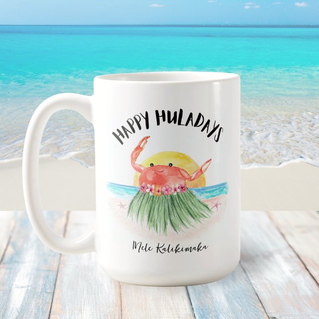 Happy Huladays Crab Tropical Beach Christmas Coffee Mug (Creator Uploaded)