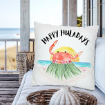 Happy Huladays Crab Tropical Beach Christmas Throw Pillow<br><div class="desc">Bring the whimsical charm of beach a Christmas to your home with this 'Happy Huladays Crab' Christmas throw pillow featuring original artwork of a cute crab hula dancing by the sea. This island-inspired, plush pillow adds both comfort and a tropical touch to your space. Whether you're decorating your sofa for...</div>