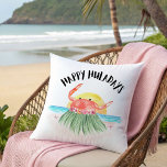 Happy Huladays Crab Tropical Beach Christmas Throw Pillow<br><div class="desc">Bring the whimsical charm of beach a Christmas to your home with this 'Happy Huladays Crab' Christmas throw pillow featuring original artwork of a cute crab hula dancing by the sea. This island-inspired, plush pillow adds both comfort and a tropical touch to your space. Whether you're decorating your sofa for...</div>