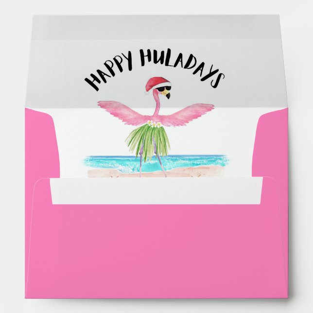 Happy Huladays Flamingo Santa Tropical Christmas Envelope (Back (Bottom))