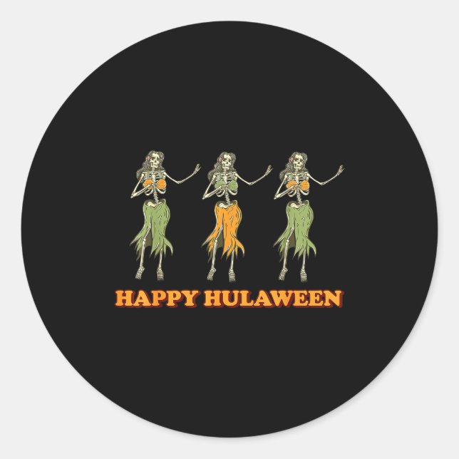 Happy Hulaween Hawaii Themed Halloween Skeleton Vi Classic Round Sticker (Front)