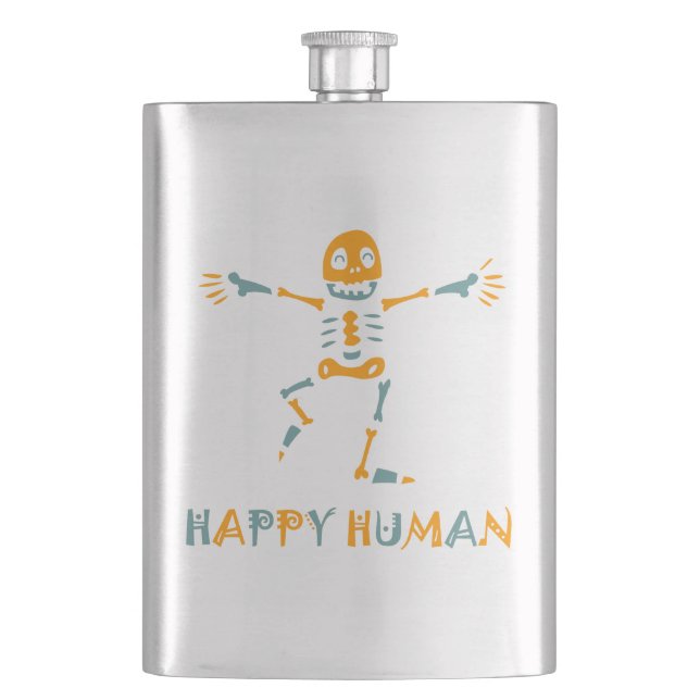 Happy human skeleton hip flask (Front)