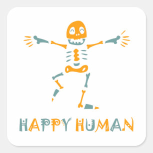 Happy human skeleton square sticker