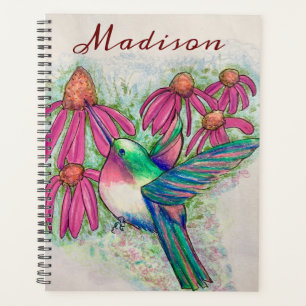Happy Hummingbird Bright Pink Coneflowers Planner