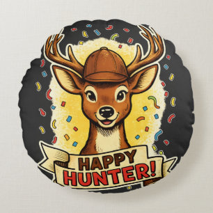 Happy hunting celebration deer fun festive huntin round pillow