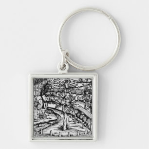 Happy husbandsmen tending bees, illustration from keychain