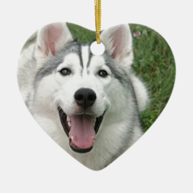 Happy Husky Ceramic Ornament (Front)