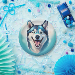 Happy Husky Dog Pet Wham-O Frisbee Paper Plate