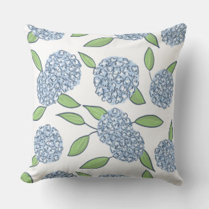 Happy Hydrangeas Preppy Coastal Decor Throw Pillow
