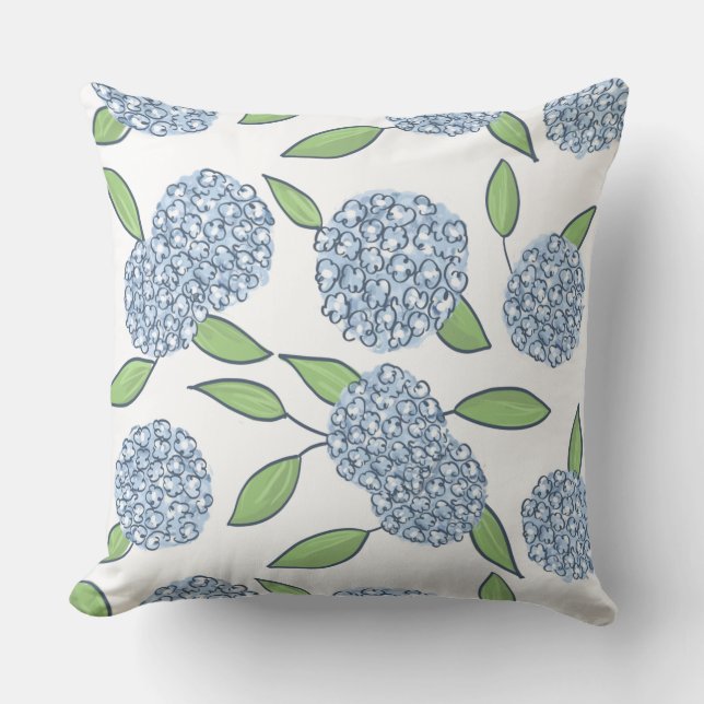 Happy Hydrangeas Preppy Coastal Decor Throw Pillow (Front)