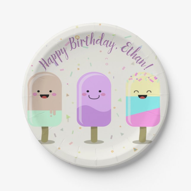 Happy Ice Cream Smiling Bars & Popsicles Paper Plate (Front)