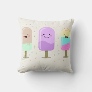 Happy Ice Cream Smiling Bars & Popsicles Throw Pillow
