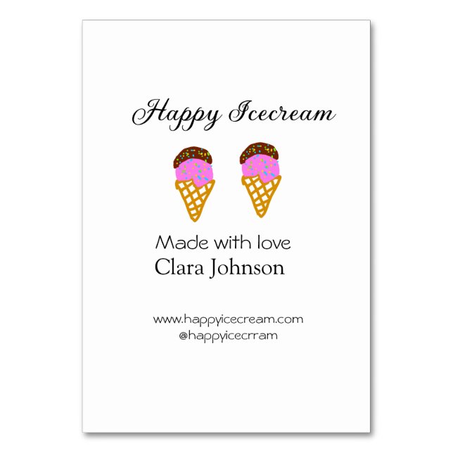 Happy Icecream add name website social media  Table Number (Front)