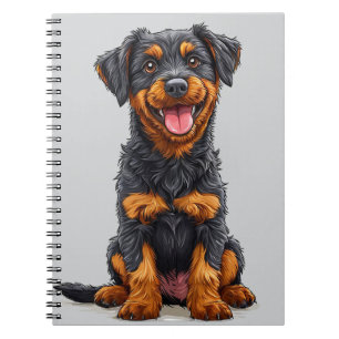 Happy Illustration of a Black and Tan Dog Notebook