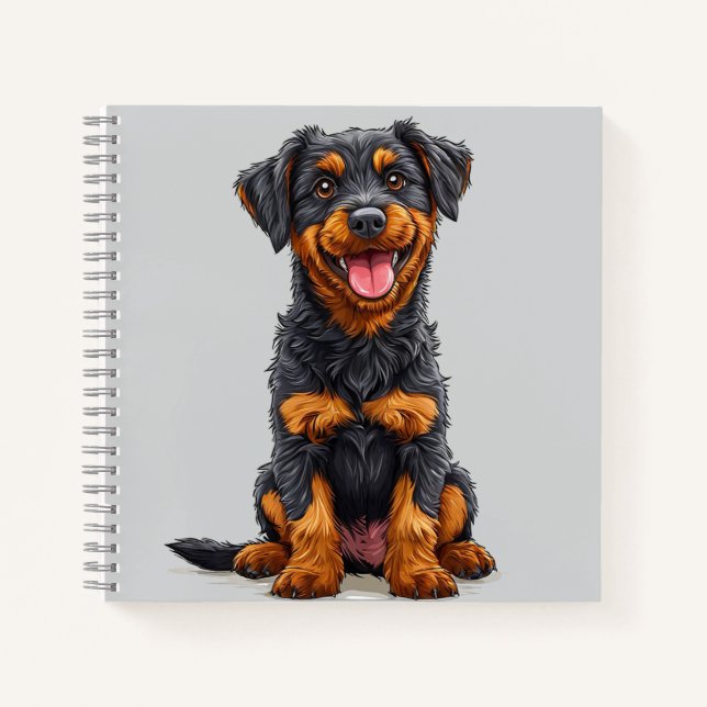 Happy Illustration of a Black and Tan Dog Notebook (Front)