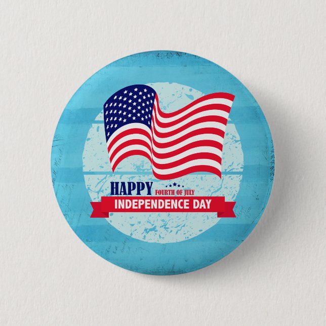 Happy Independance Day American Flag Illustration 2 Inch Round Button (Front)