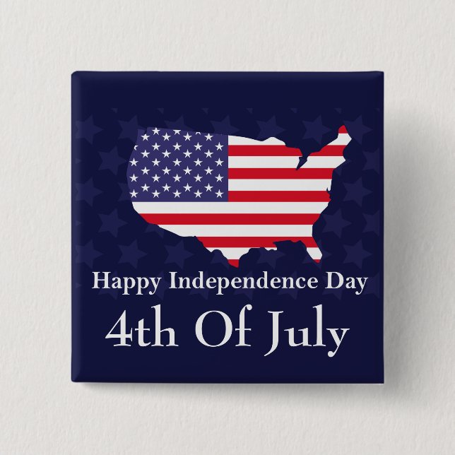 Happy Independence Day 4th of July USA Flag 2 Inch Square Button (Front)