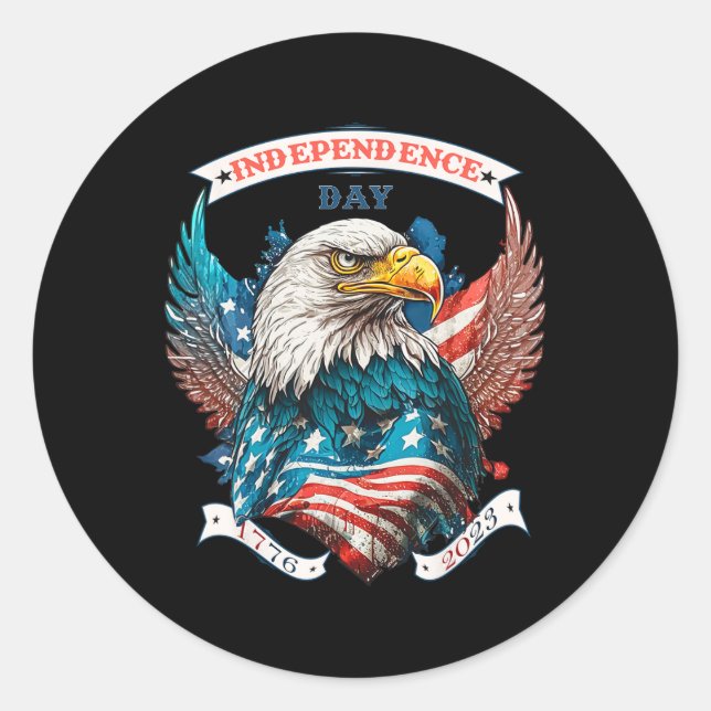 Happy Independence Day American Eagle And Usa Flag Classic Round Sticker (Front)