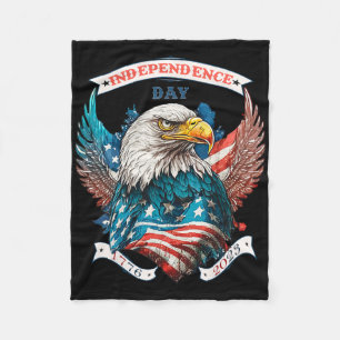 Happy Independence Day American Eagle And Usa Flag Fleece Blanket