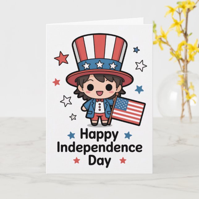 Happy Independence Day Chibi Card (Yellow Flower)
