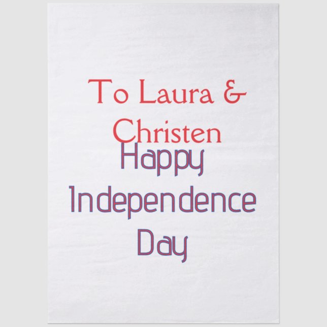 happy independence day red blue name date simple tissue paper (Front)