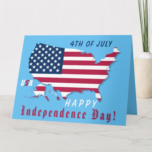 Happy Independence Day USA Map Flag Red White Blue Card (Front)