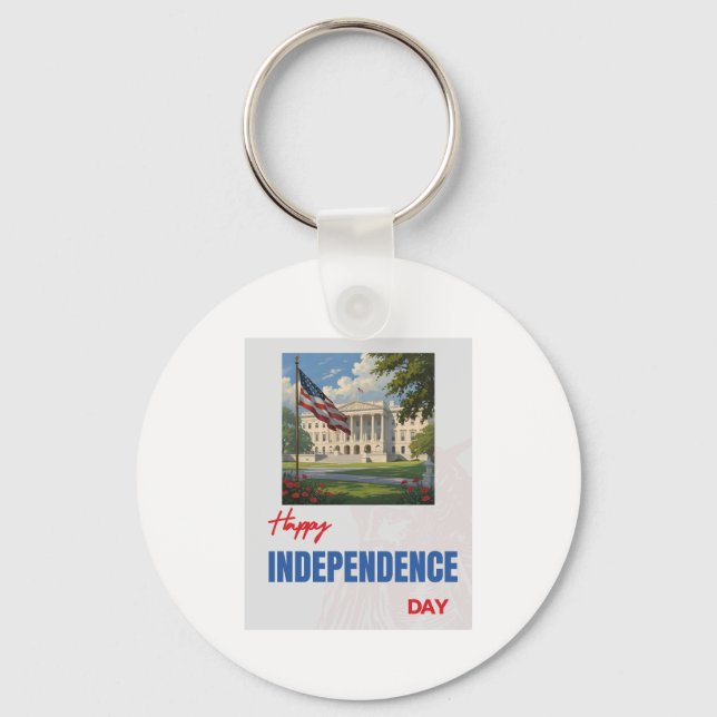  "Happy Independence Day" White House Flag Keychain (Front)