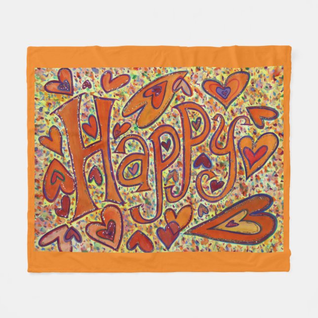 Happy Inspirational Custom Fleece Throw Blanket (Front (Horizontal))