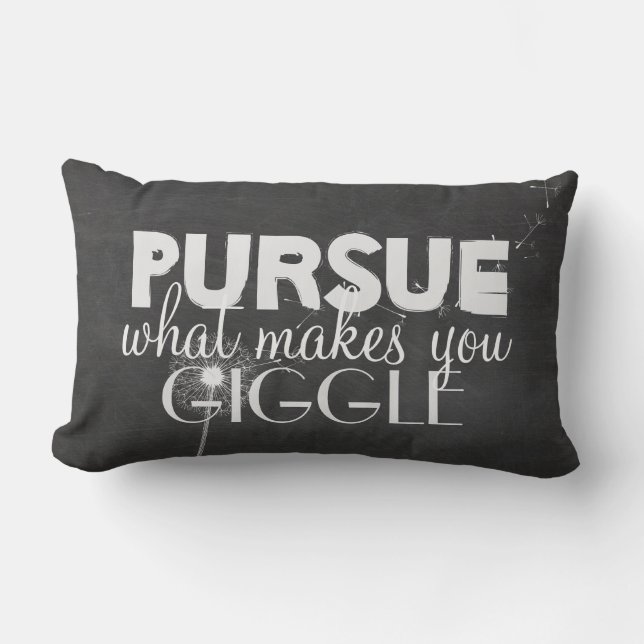 happy inspirational quote on chalkboard lumbar pillow (Front)