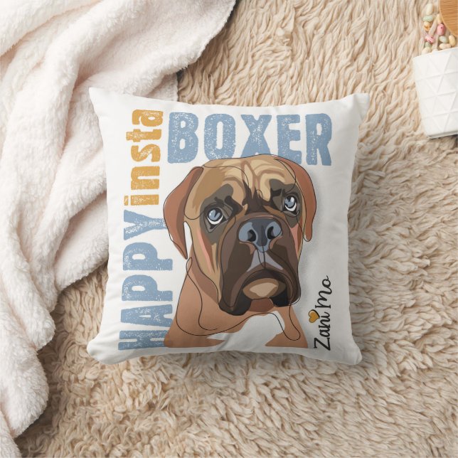 Happy Insta Boxer - Zani Mo Dog Throw Pillow (Blanket)