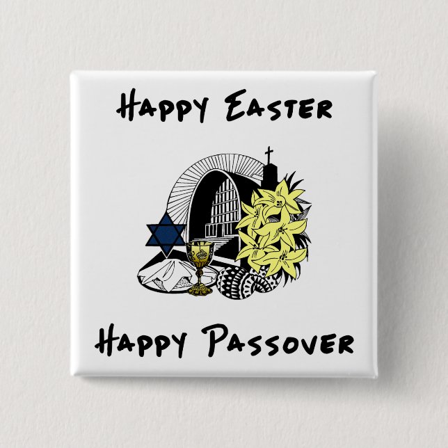 Happy Interfaith Easter and Passover 2 Inch Square Button (Front)