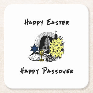 Happy Interfaith Easter and Passover Square Paper Coaster