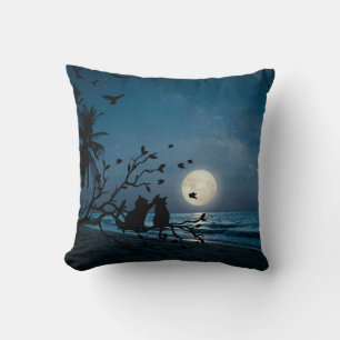 Happy International Cat Day Black Cat Under Moon Throw Pillow